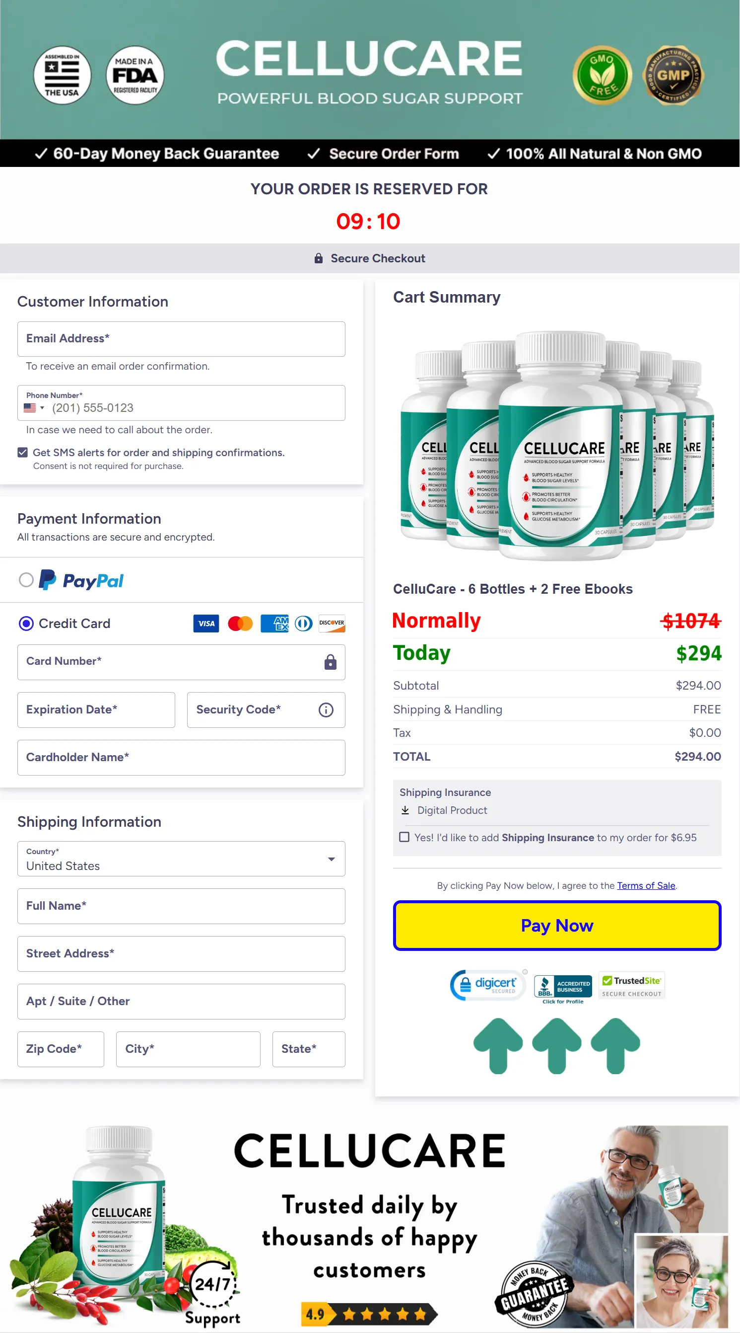 CelluCare checkout page